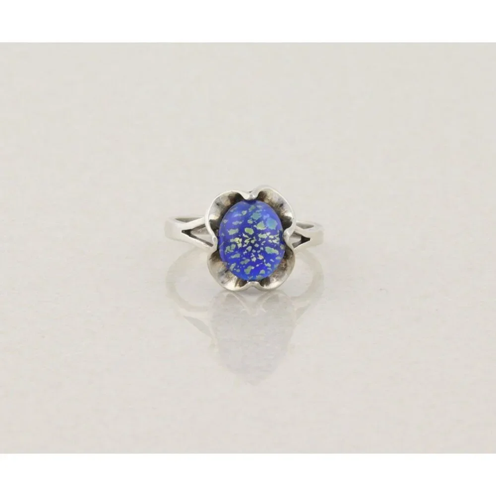 Sterling Silver Blue Foil Opal Ring Size 7 1/4 - Picture 6 of 7